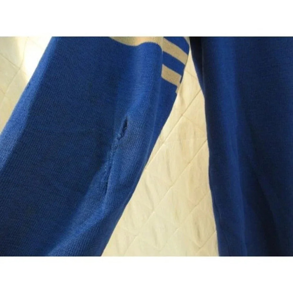 Letterman's Sweater Blue Wool Cardigan West Vancouver Band Knit BC Canada - Picture 9 of 10